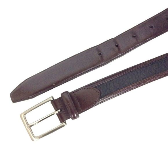 Johnston & Murphy Mens Belt Size 34 Black Brown Pebbled Leather Nickel Buckle - Picture 2 of 3